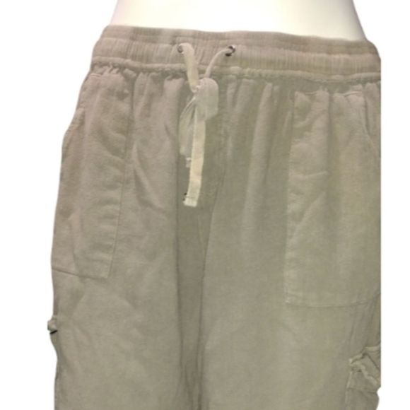 Sahalie Army Green Pants Size Large Elastic Waist Drawstring with Cargo pockets - Picture 9 of 12